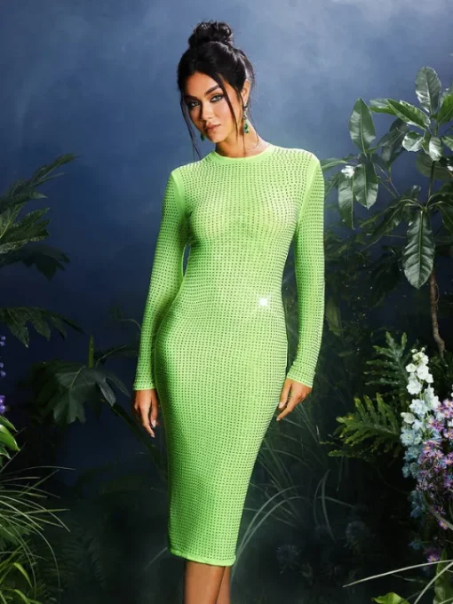Dresses | Midi Dresses*Mew Mews Fashion Neriah Crystal Embellished Midi Dress In Green