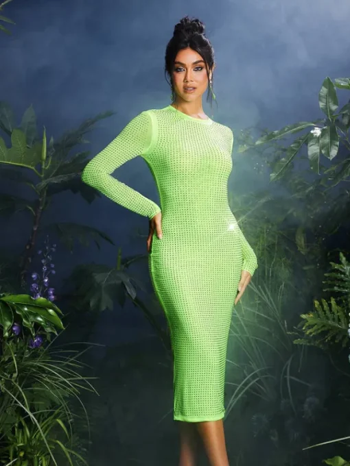 Dresses | Midi Dresses*Mew Mews Fashion Neriah Crystal Embellished Midi Dress In Green