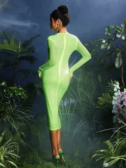 Dresses | Midi Dresses*Mew Mews Fashion Neriah Crystal Embellished Midi Dress In Green