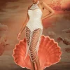 Beaded Wear | Dresses*Mew Mews Fashion O/S Nicola Halterneck Pearl Fringe Maxi Dress