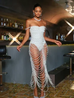 Dresses | Maxi Dresses*Mew Mews Fashion O/S Nicola Pearl Fringe Maxi Dress