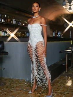 Dresses | Maxi Dresses*Mew Mews Fashion O/S Nicola Pearl Fringe Maxi Dress