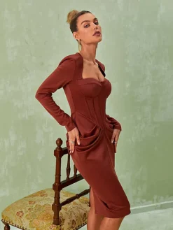 Dresses | Midi Dresses*Mew Mews Fashion Noelani Long Sleeve Corset Midi Dress