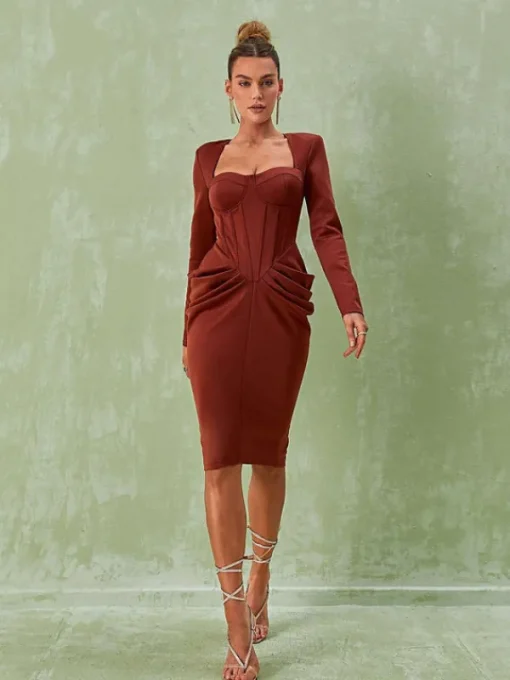 Dresses | Midi Dresses*Mew Mews Fashion Noelani Long Sleeve Corset Midi Dress