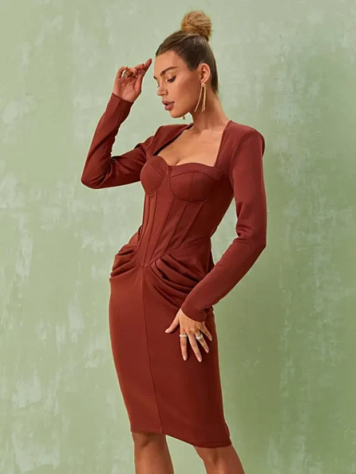 Dresses | Midi Dresses*Mew Mews Fashion Noelani Long Sleeve Corset Midi Dress