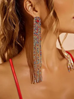 Earrings*Mew Mews Fashion Nola Multi Diamante Tassel Earrings