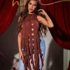 Tops*Mew Mews Fashion Nyx Backless Circle Cutout Fringe Top In Brown
