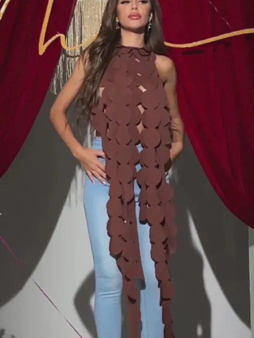 Tops*Mew Mews Fashion Nyx Backless Circle Cutout Fringe Top In Brown