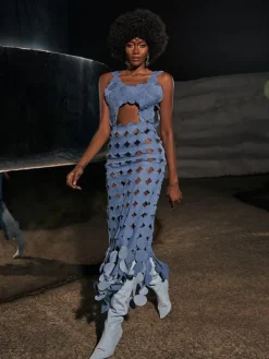 Dresses | Maxi Dresses*Mew Mews Fashion Nyx Circle Cutout Fringe Denim Maxi Dress