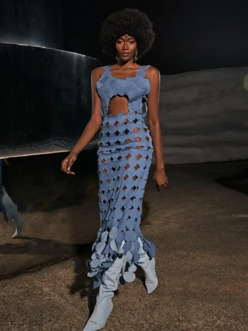 Dresses | Maxi Dresses*Mew Mews Fashion Nyx Circle Cutout Fringe Denim Maxi Dress