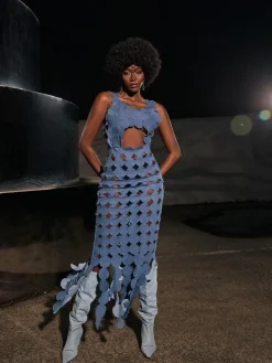 Dresses | Maxi Dresses*Mew Mews Fashion Nyx Circle Cutout Fringe Denim Maxi Dress