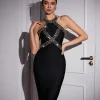 Dresses | Midi Dresses*Bandage Ochre Halterneck Rhinestone Midi Dress