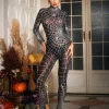 Jumpsuits & Romper | Embellishment*Embellishment Octavia Cobweb Print Embellished Jumpsuit In Chocolate