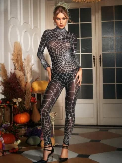 Jumpsuits & Romper | Embellishment*Embellishment Octavia Cobweb Print Embellished Jumpsuit In Chocolate