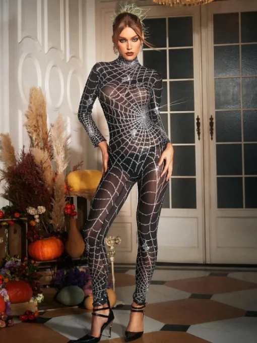 Jumpsuits & Romper | Embellishment*Embellishment Octavia Cobweb Print Embellished Jumpsuit In Chocolate