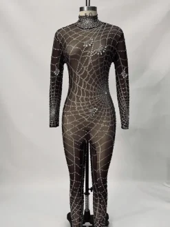 Jumpsuits & Romper | Embellishment*Embellishment Octavia Cobweb Print Embellished Jumpsuit In Chocolate