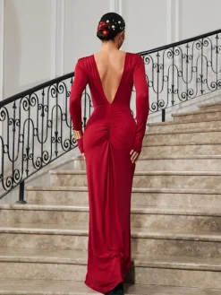 Dresses | Maxi Dresses*Mew Mews Fashion Ofir V Neck Ruched Maxi Dress In Wine
