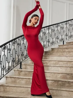 Dresses | Maxi Dresses*Mew Mews Fashion Ofir V Neck Ruched Maxi Dress In Wine