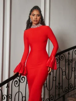 Dresses | Maxi Dresses*Bandage Omer Rhinestone Dress In Red
