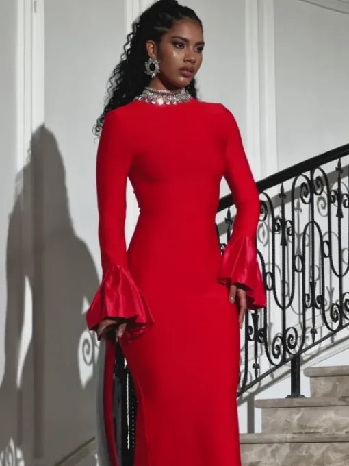 Dresses | Maxi Dresses*Bandage Omer Rhinestone Dress In Red