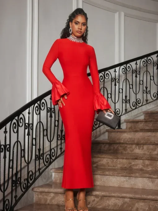 Dresses | Maxi Dresses*Bandage Omer Rhinestone Dress In Red