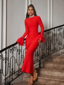 Dresses | Maxi Dresses*Bandage Omer Rhinestone Dress In Red