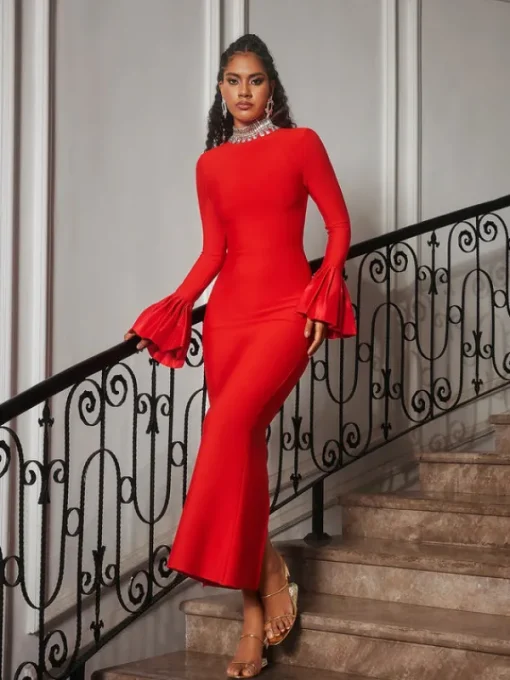 Dresses | Maxi Dresses*Bandage Omer Rhinestone Dress In Red