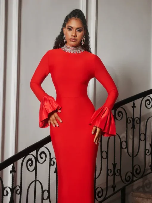 Dresses | Maxi Dresses*Bandage Omer Rhinestone Dress In Red