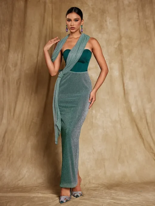 Dresses*Bandage Omilaní Strapless Patchwork Maxi Dress