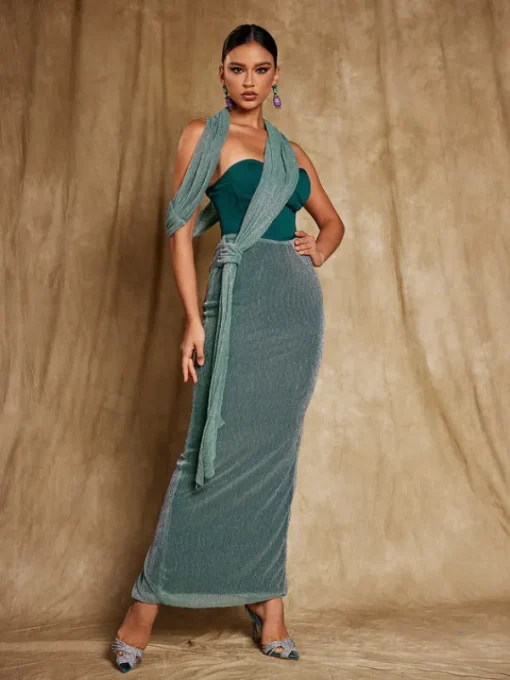 Dresses*Bandage Omilaní Strapless Patchwork Maxi Dress