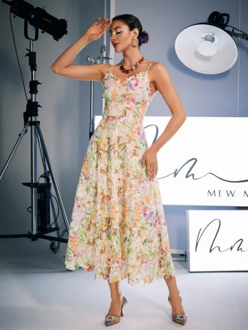 Dresses | Midi Dresses*Mew Mews Fashion Ornan Floral Embroidered Midi Dress