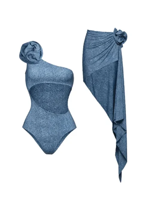 Bikini Sets | Swimwear*Mew Mews Fashion Ortiz Flower Denim Swimwear Two Piece Set