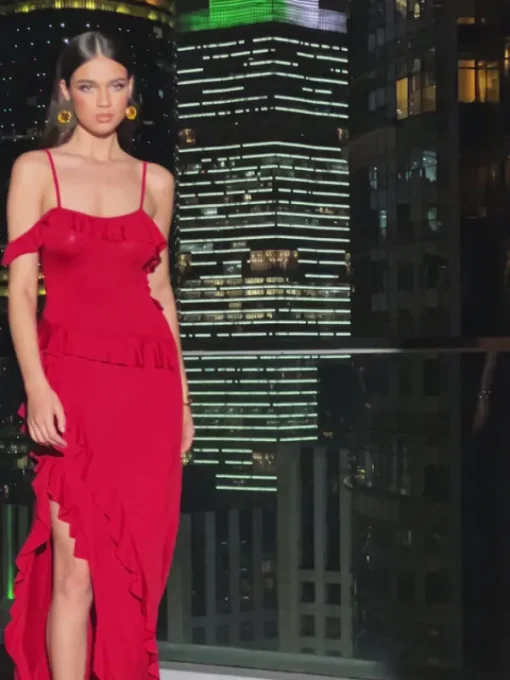 Dresses | Maxi Dresses*Mew Mews Fashion Oslo Spaghetti Flower Ruffle Maxi Dress In Red