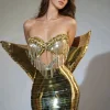 Dresses | Mini Dresses*Jiu Bajia O/S Osorio Rhinestone Fringe Metallic Skirt Set