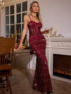 Dresses | Maxi Dresses*Mew Mews Fashion Ottis Sequin Fringe Maxi Dress In Red