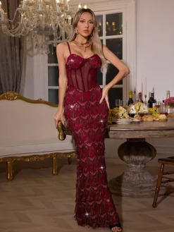 Dresses | Maxi Dresses*Mew Mews Fashion Ottis Sequin Fringe Maxi Dress In Red