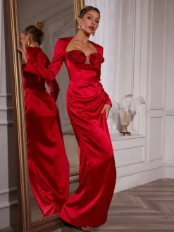 Dresses | Maxi Dresses*Mew Mews Fashion Ozuru Long Sleeve Flower Satin Dress