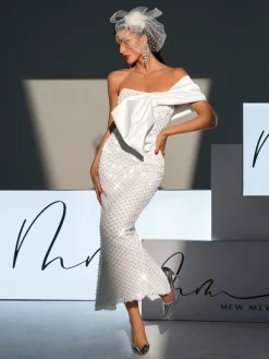 Dresses | Maxi Dresses*Mew Mews Fashion Ozzy Strapless Bow Pearl Embellished Maxi Dress