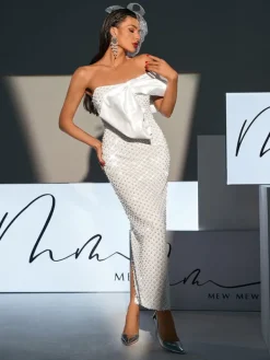Dresses | Maxi Dresses*Mew Mews Fashion Ozzy Strapless Bow Pearl Embellished Maxi Dress
