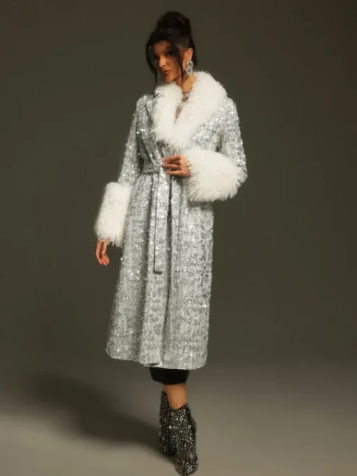 Coats & Jackets*Mew Mews Fashion Panue Faux Fur Collar Sequin Coat