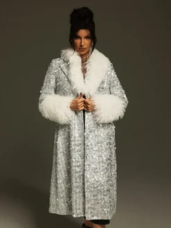 Coats & Jackets*Mew Mews Fashion Panue Faux Fur Collar Sequin Coat