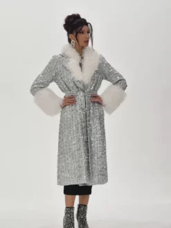 Coats & Jackets*Mew Mews Fashion Panue Faux Fur Collar Sequin Coat