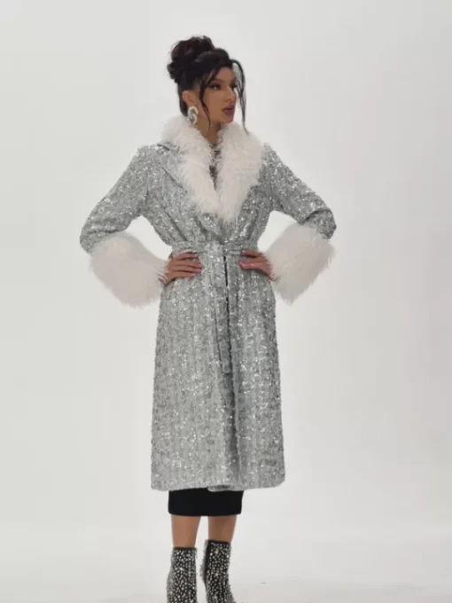 Coats & Jackets*Mew Mews Fashion Panue Faux Fur Collar Sequin Coat