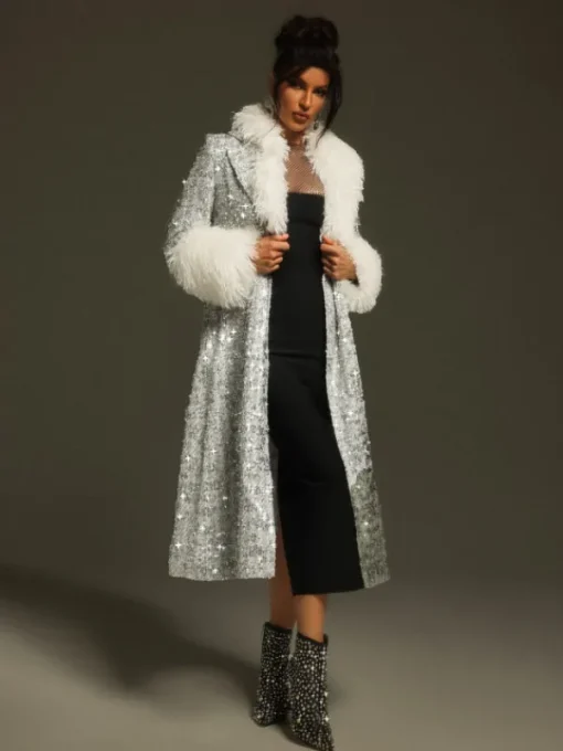 Coats & Jackets*Mew Mews Fashion Panue Faux Fur Collar Sequin Coat