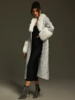 Coats & Jackets*Mew Mews Fashion Panue Faux Fur Collar Sequin Coat