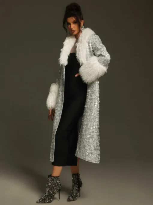 Coats & Jackets*Mew Mews Fashion Panue Faux Fur Collar Sequin Coat