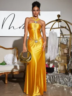 Dresses | Maxi Dresses*Mew Mews Fashion Panya Crystal Cutout Satin Maxi Dress