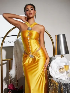 Dresses | Maxi Dresses*Mew Mews Fashion Panya Crystal Cutout Satin Maxi Dress