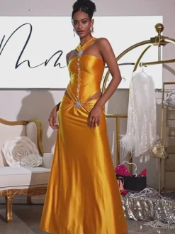 Dresses | Maxi Dresses*Mew Mews Fashion Panya Crystal Cutout Satin Maxi Dress