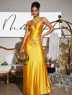 Dresses | Maxi Dresses*Mew Mews Fashion Panya Crystal Cutout Satin Maxi Dress